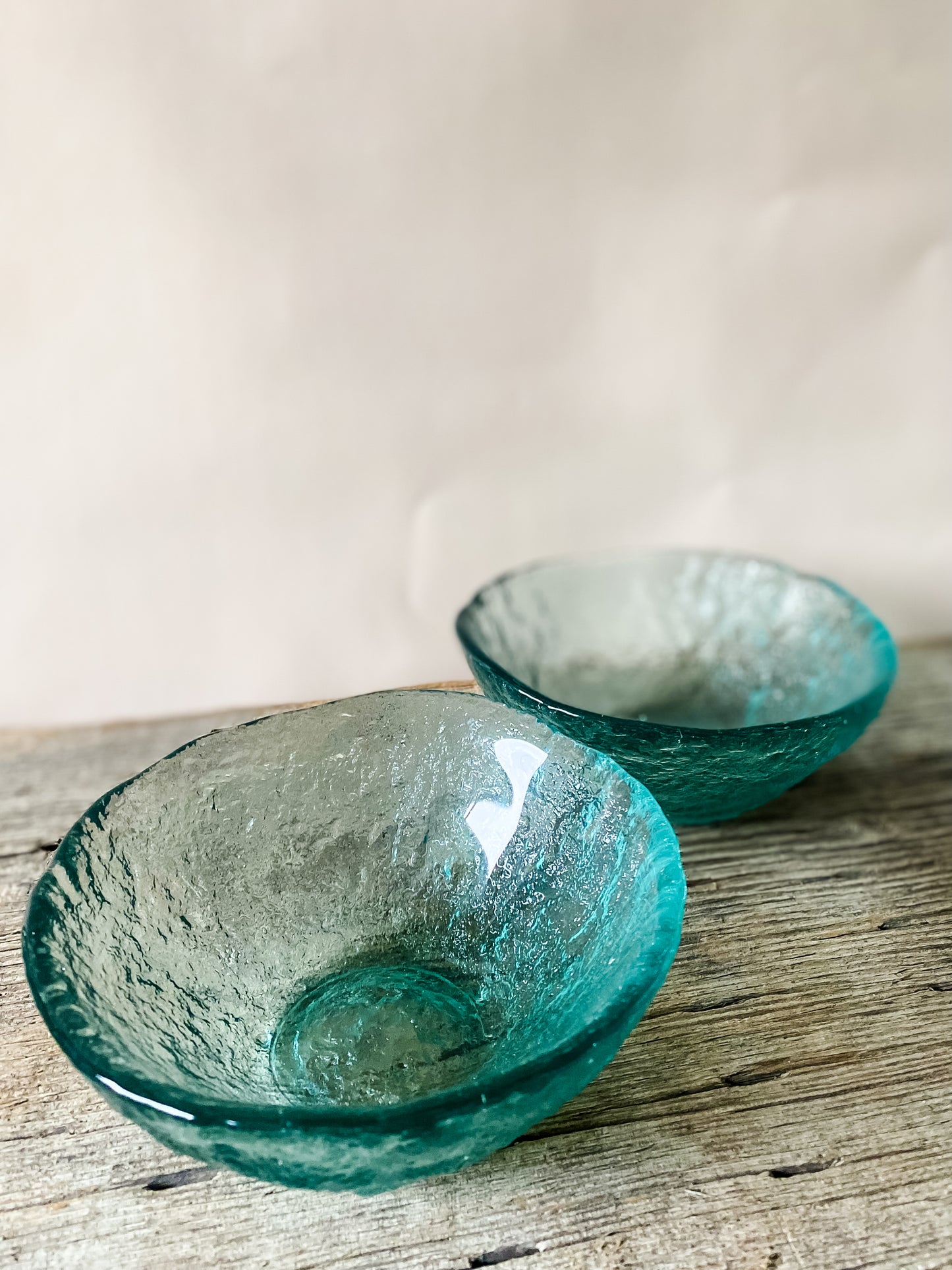 Aquamarine Textured Glass Bowls, pair