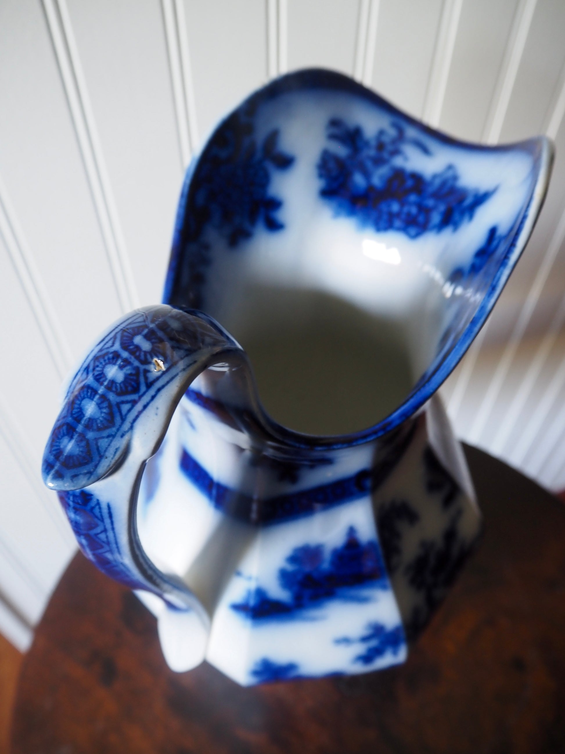 Antique Wedgwood Ironstone Flow Blue Pitcher, c. 1850