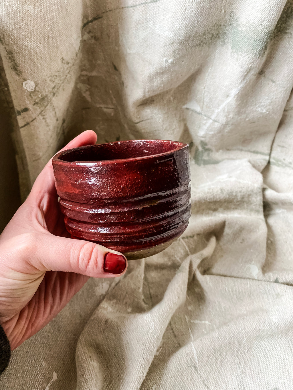 Burgundy Ribbed Handmade Cup