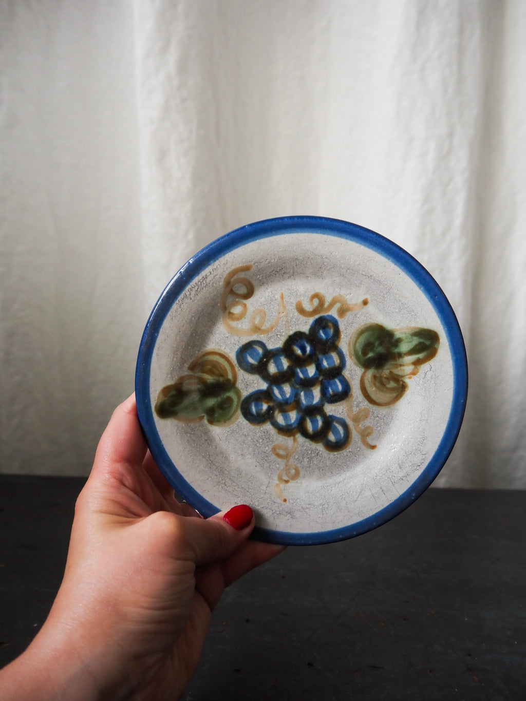 Vintage Stoneware Plate with Grapes