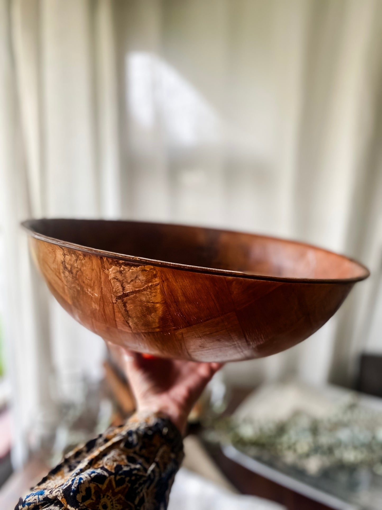 Oversize Wood Checkerboard Serving Bowl