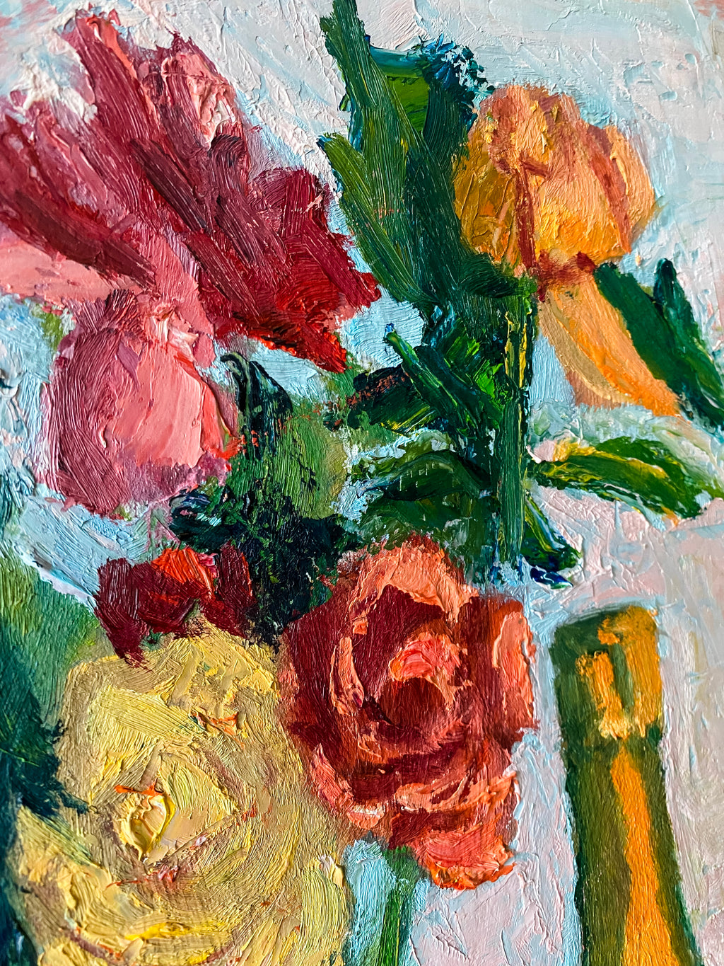 Vintage Still Life Painting with Flowers and Fruit