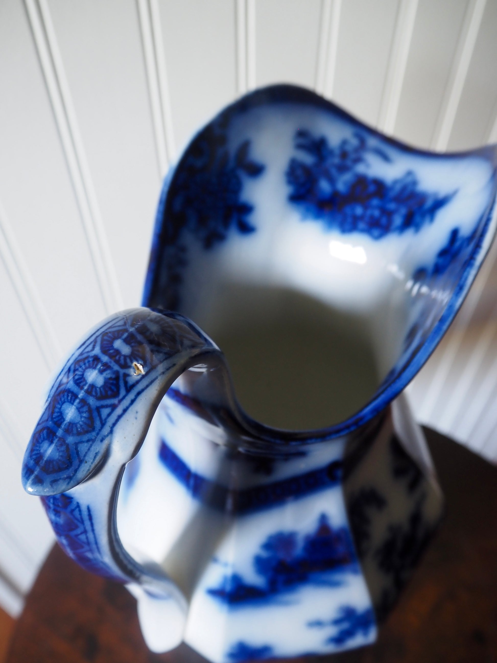 Antique Wedgwood Ironstone Flow Blue Pitcher, c. 1850