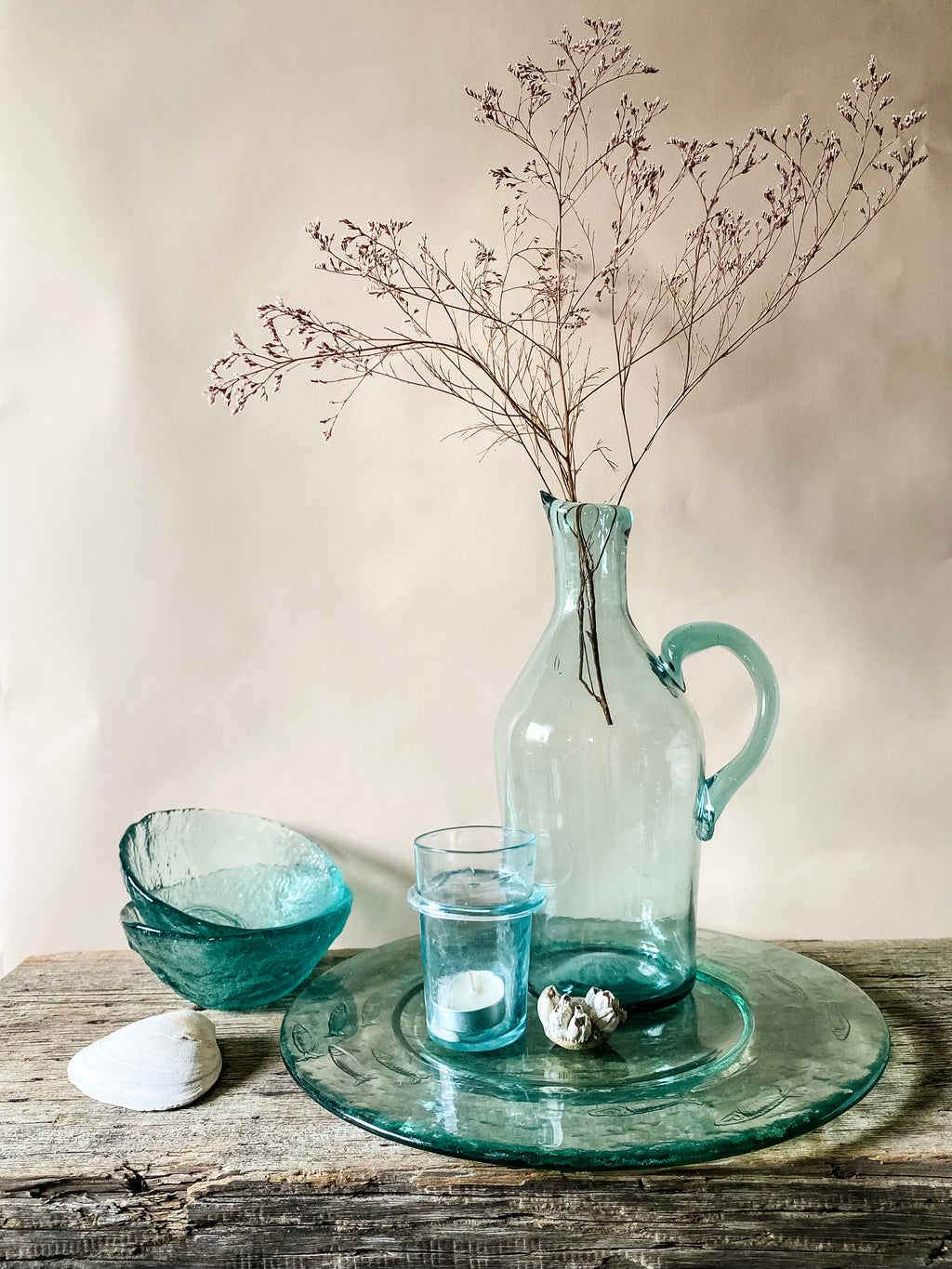 Recycled Glass Handblown Pitcher