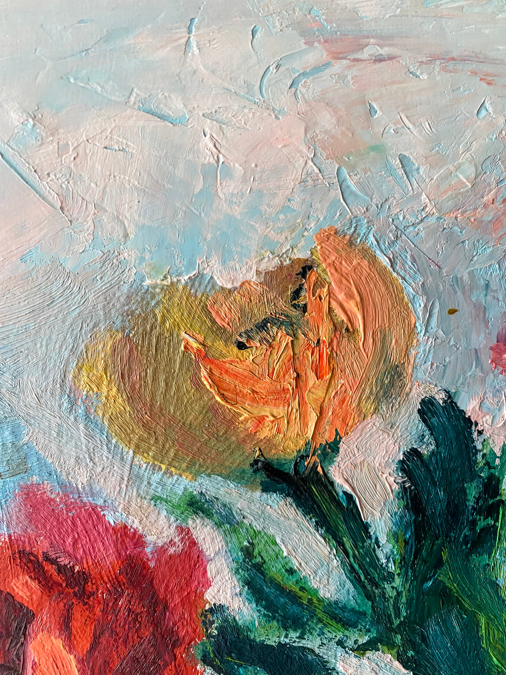 Vintage Still Life Painting with Flowers and Fruit