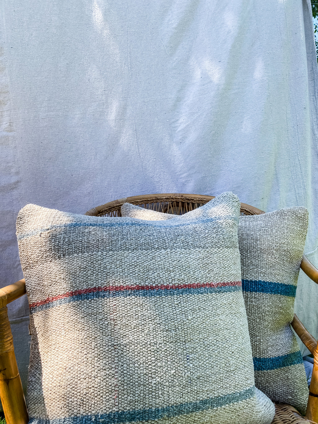 Pair of Reclaimed Hemp Stripe Pillows, 20" x 20"