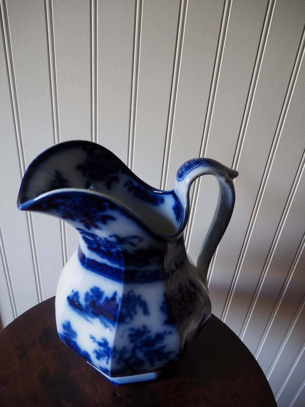 Antique Wedgwood Ironstone Flow Blue Pitcher, c. 1850