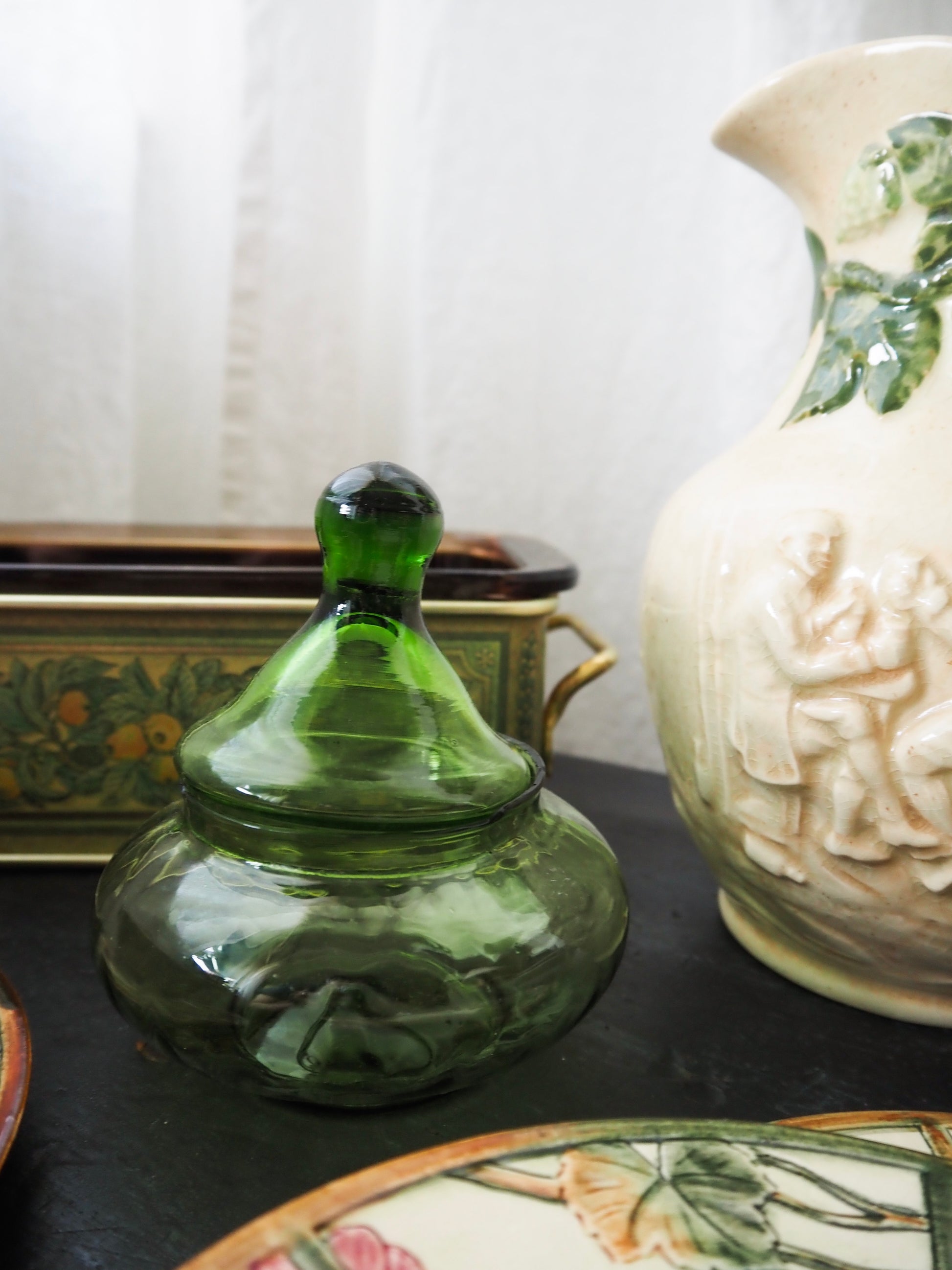 Vintage Italian Empoli Verde Lidded Jar