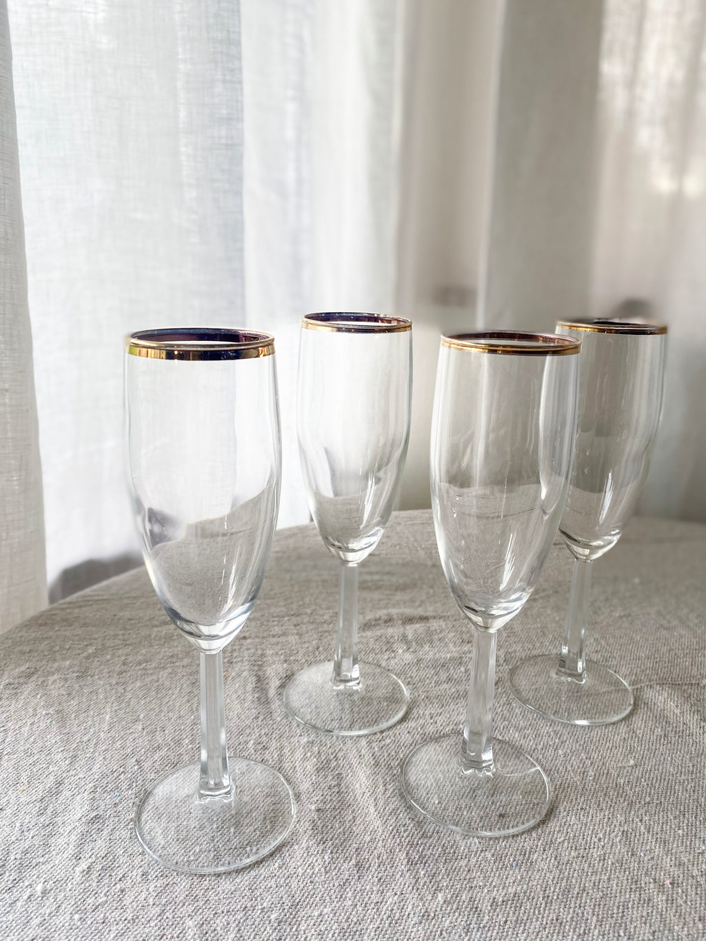 Brass-Rimmed Champagne Flutes, set of four