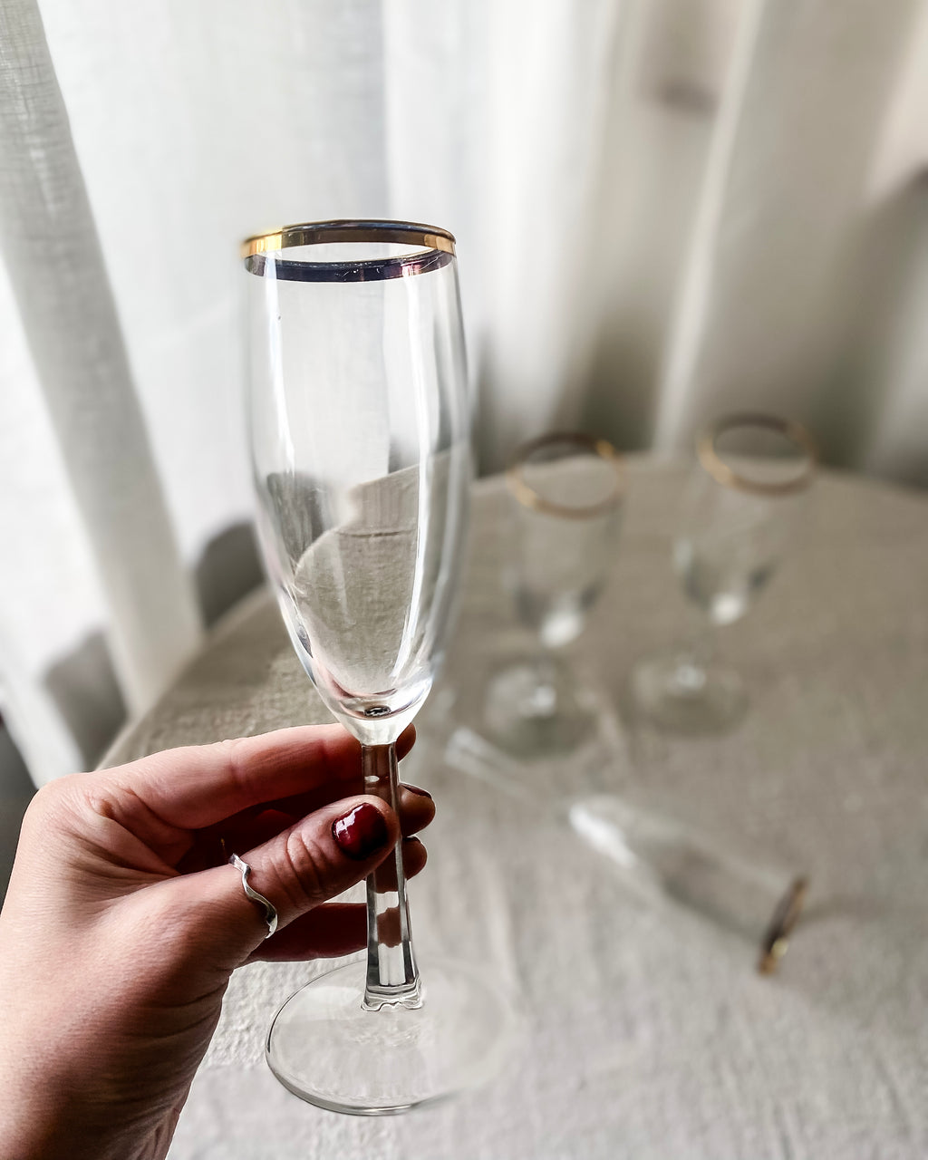 Brass-Rimmed Champagne Flutes, set of four
