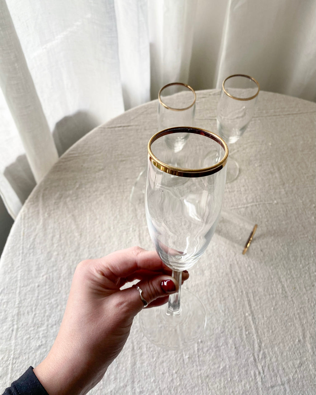 Brass-Rimmed Champagne Flutes, set of four