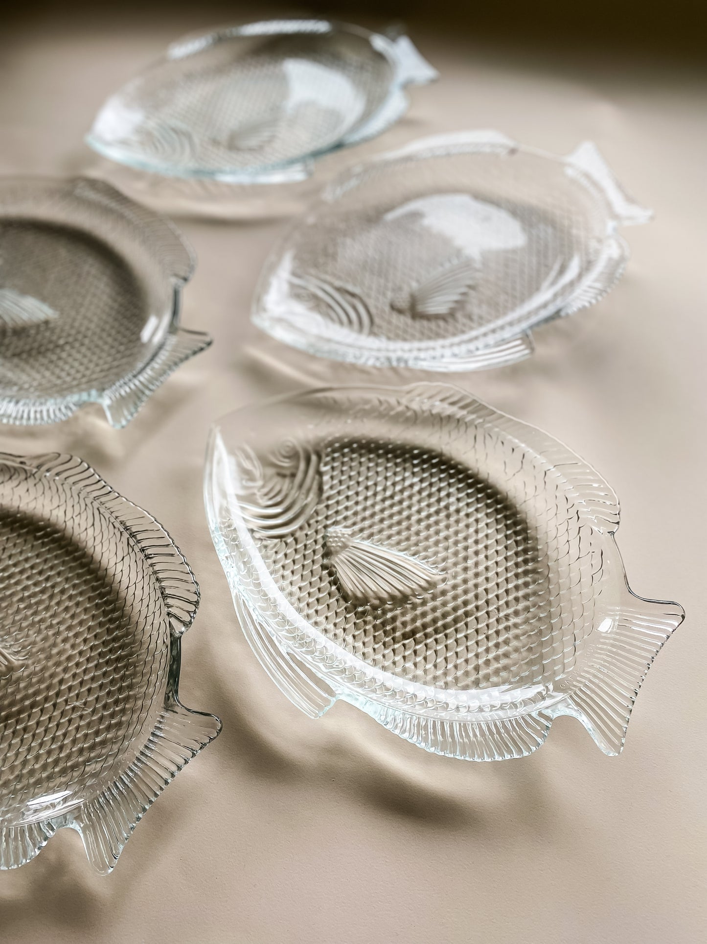 Pressed Glass Fish Plates, set of five