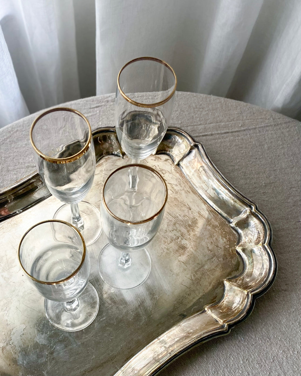 Brass-Rimmed Champagne Flutes, set of four