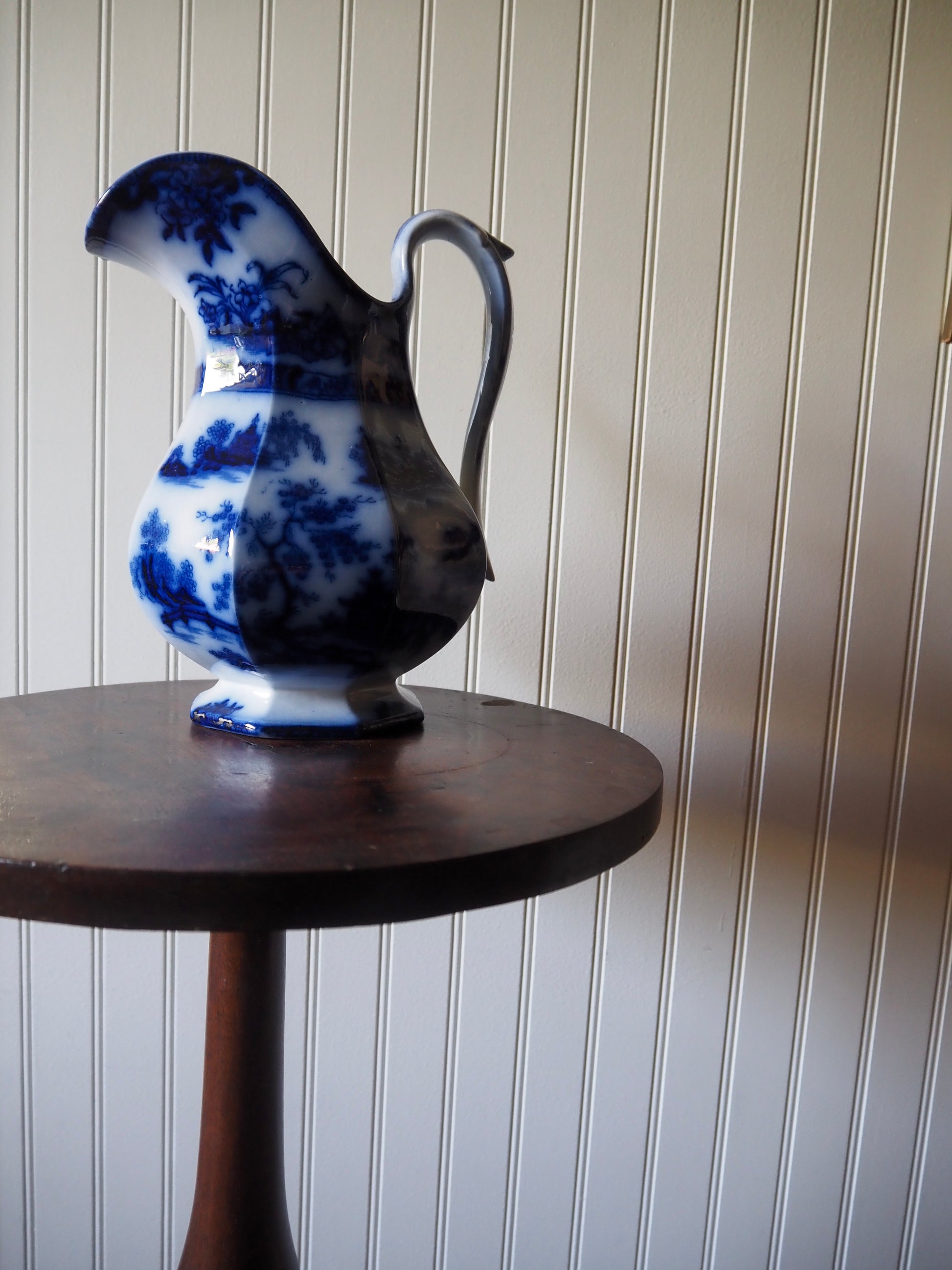 Antique Wedgwood Ironstone Flow Blue Pitcher, c. 1850