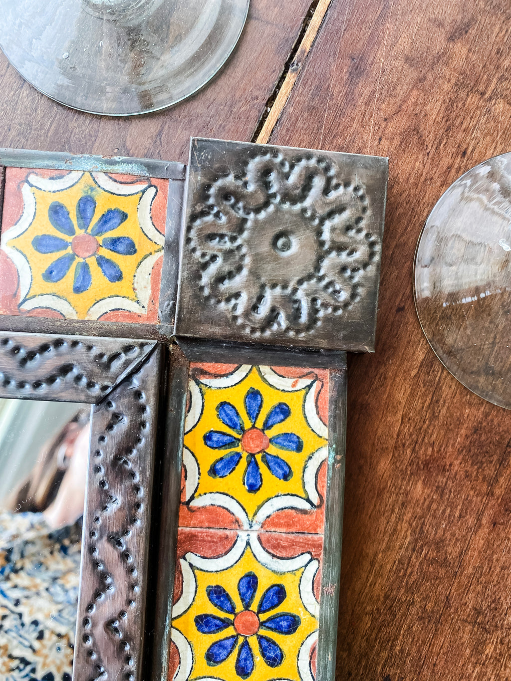 Mexican Talavera Tile and Punched Tin Mirror