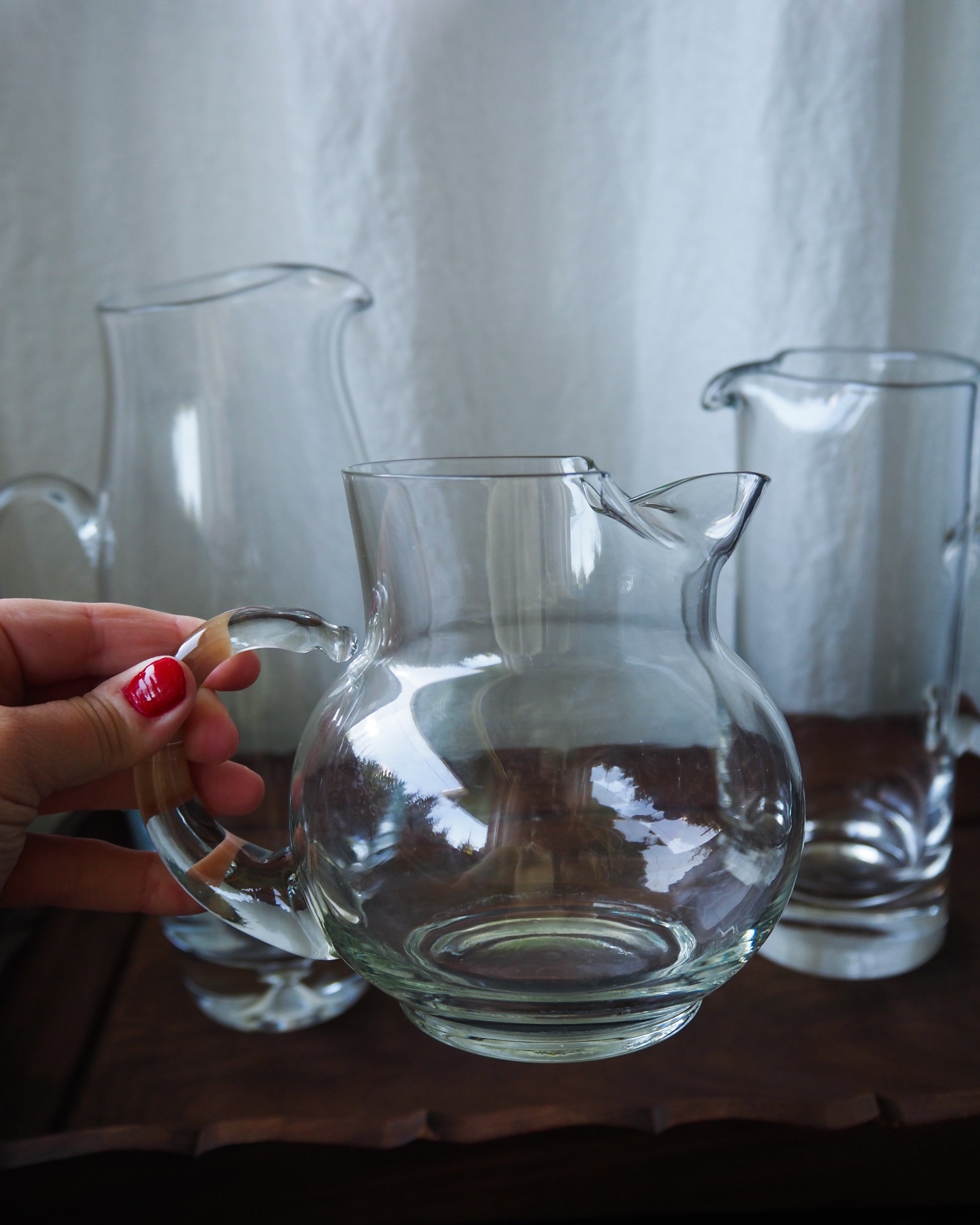 Small Round Rolled Glass Pitcher