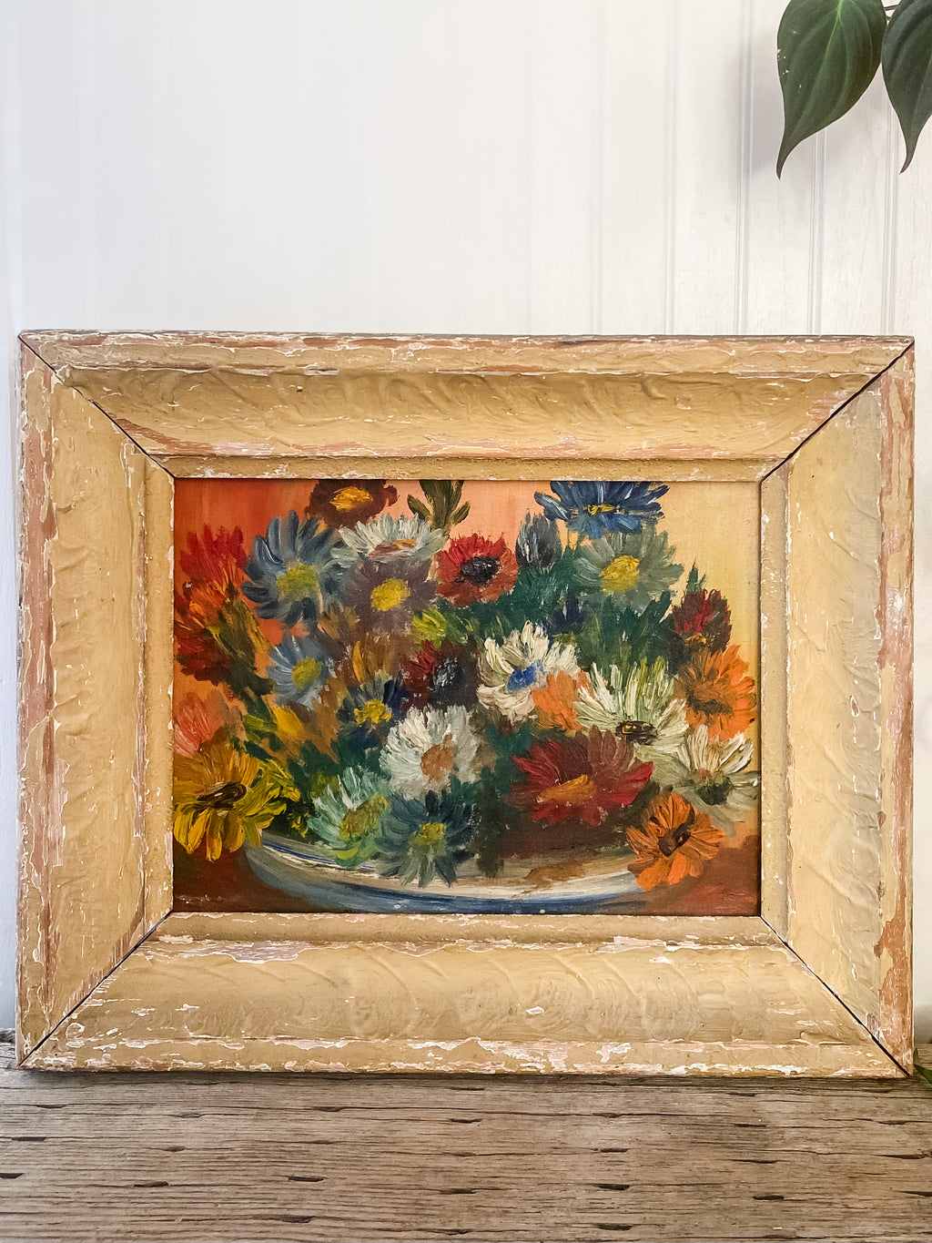 Vintage Flower Painting, Oil on Canvas, Framed
