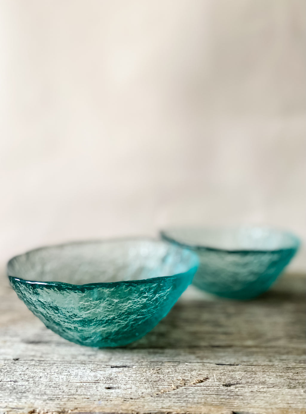 Aquamarine Textured Glass Bowls, pair