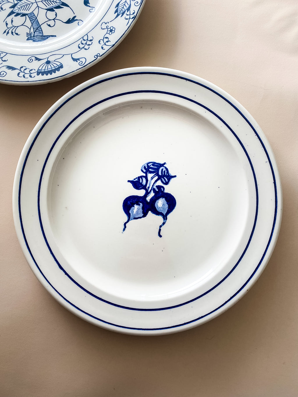 Ironstone Plate with Blue Radishes