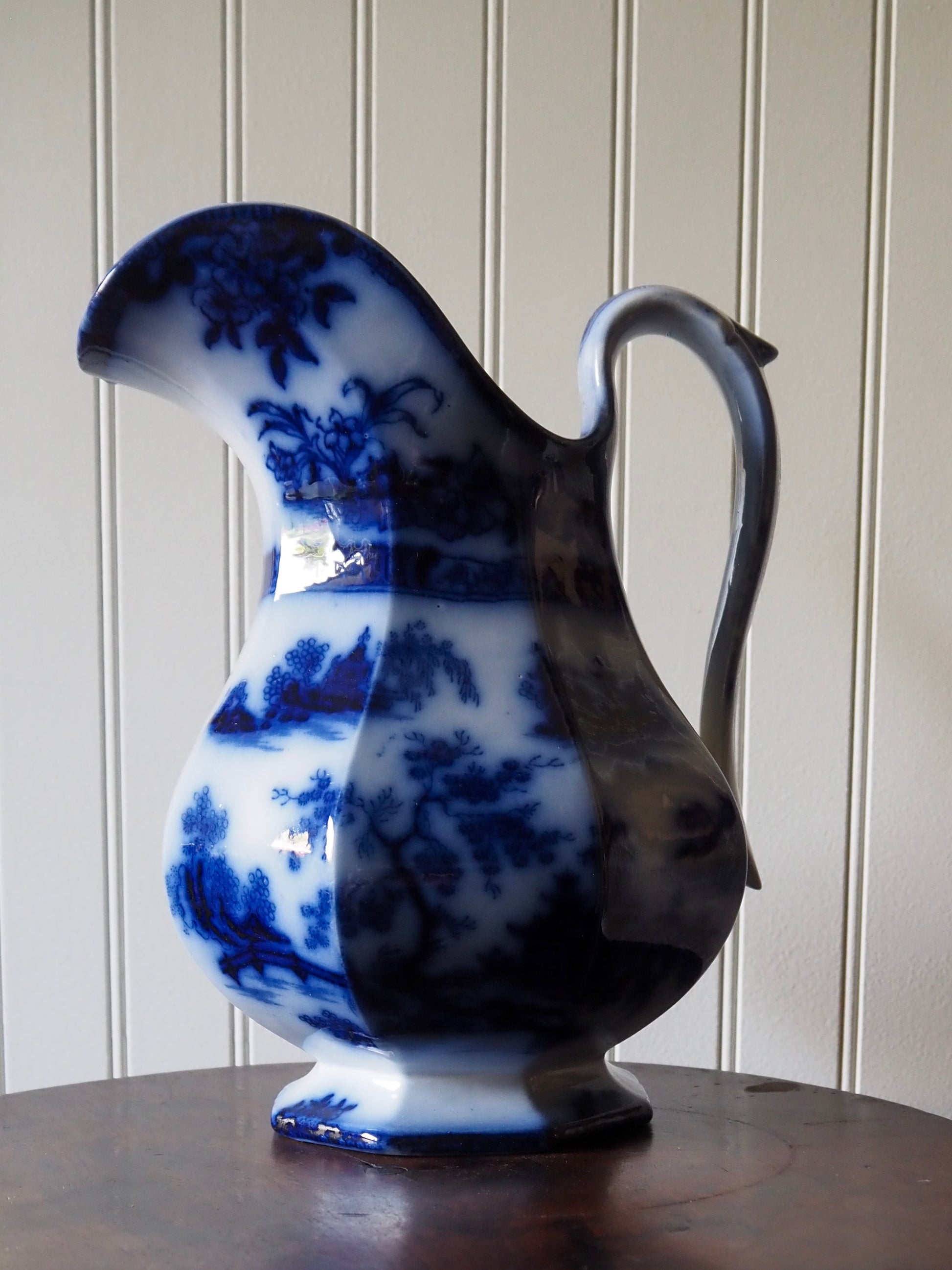 Antique Wedgwood Ironstone Flow Blue Pitcher, c. 1850