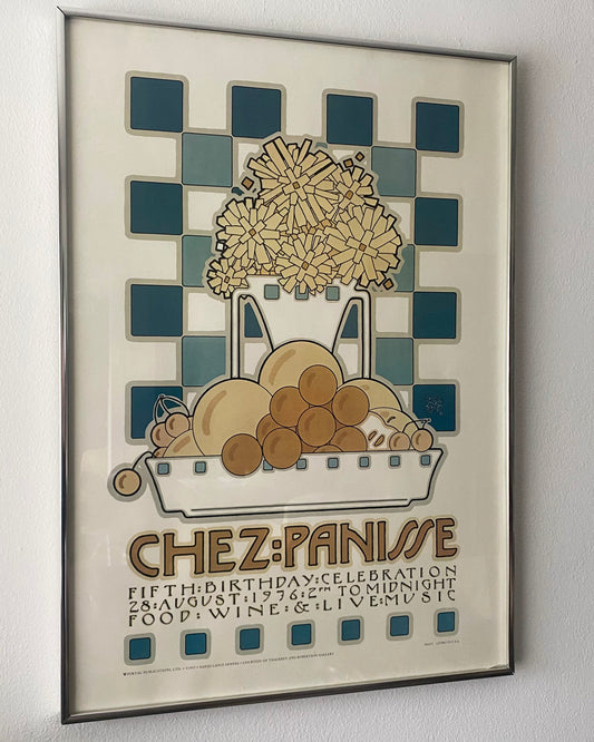 1976 Chez Panisse 5th Anniversary Poster by David Lance Goines, framed