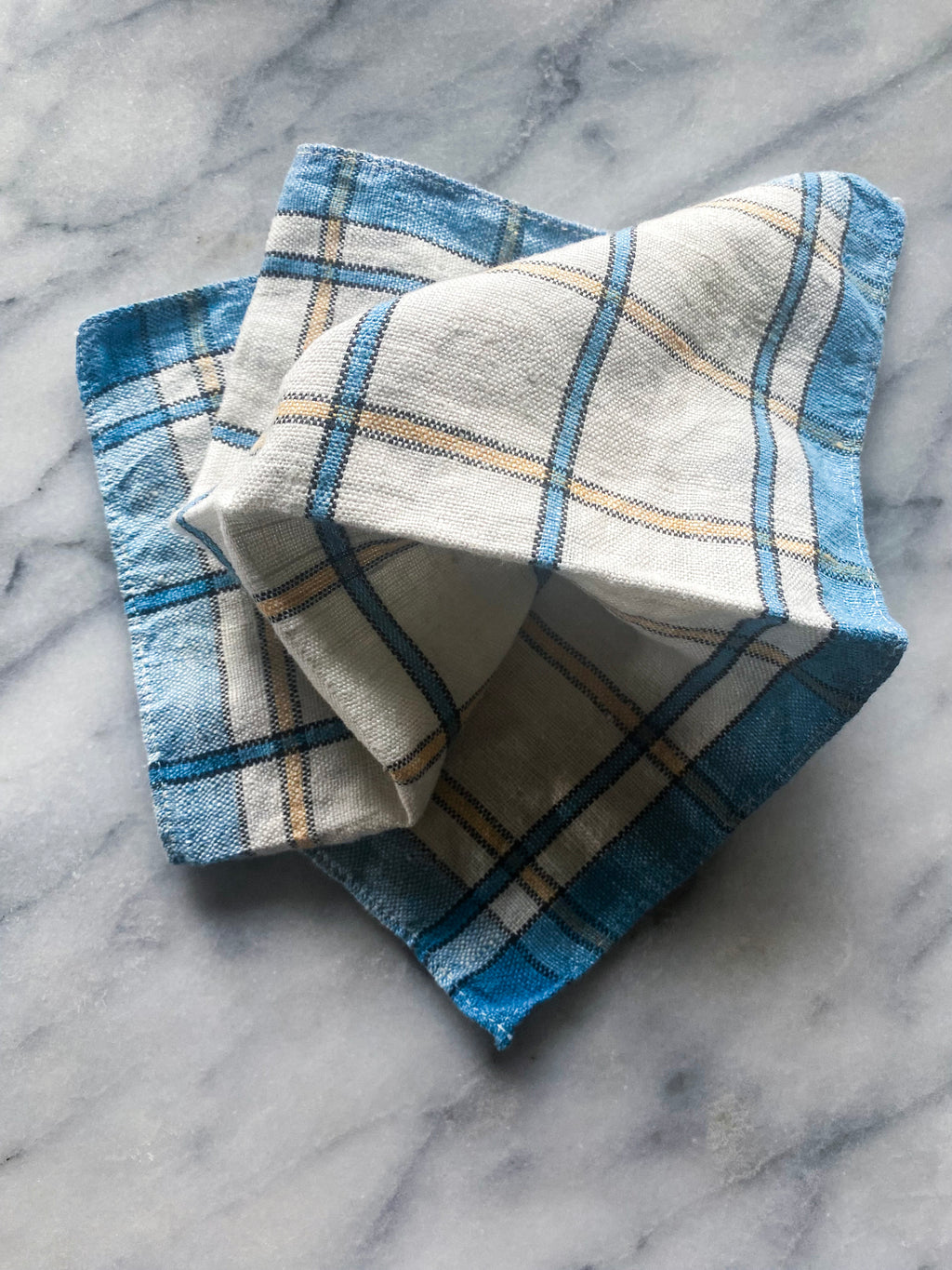 Vintage Blue and Yellow Check Napkins, set of six