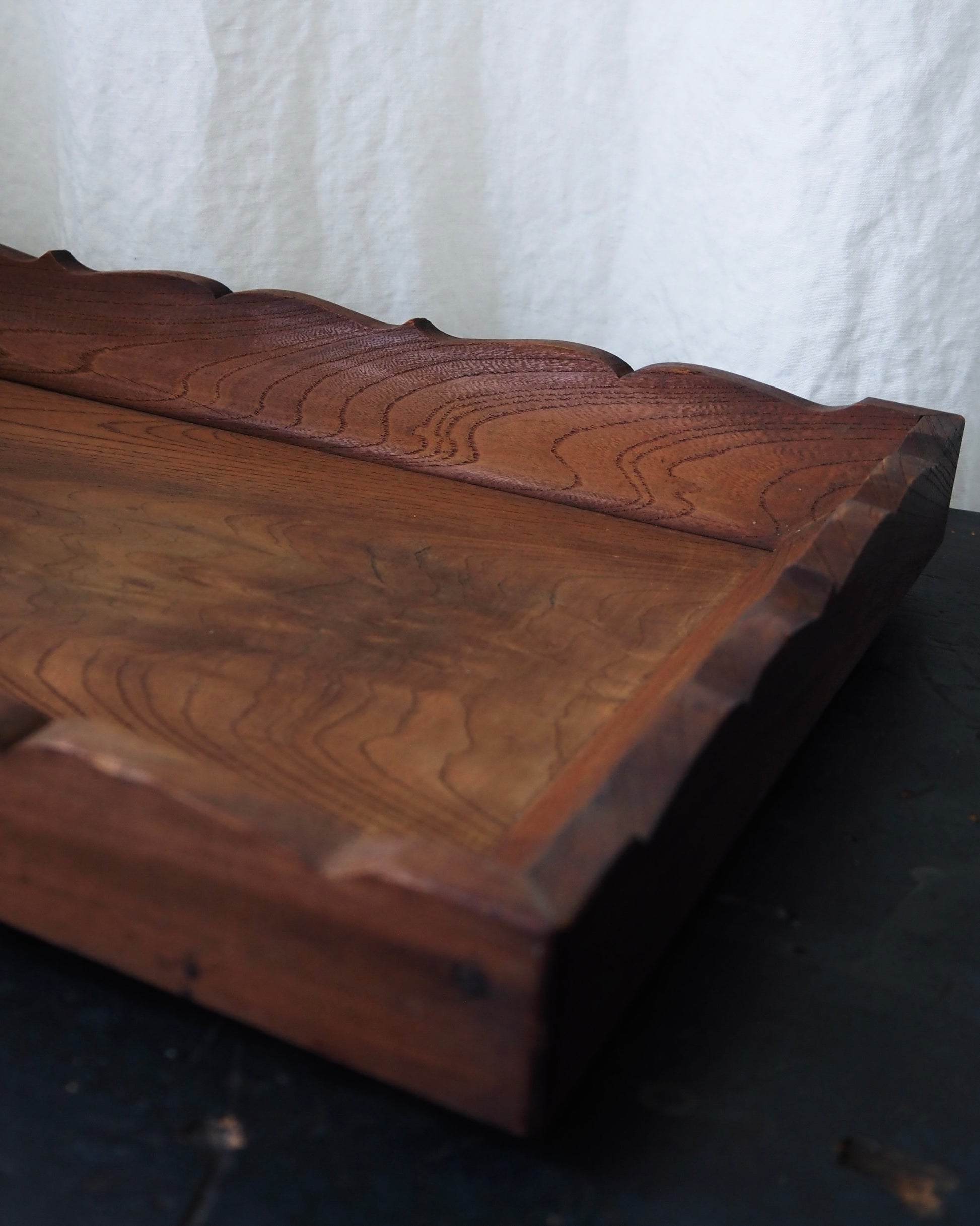 Vintage Handmade Scalloped-Edge Wood Tray
