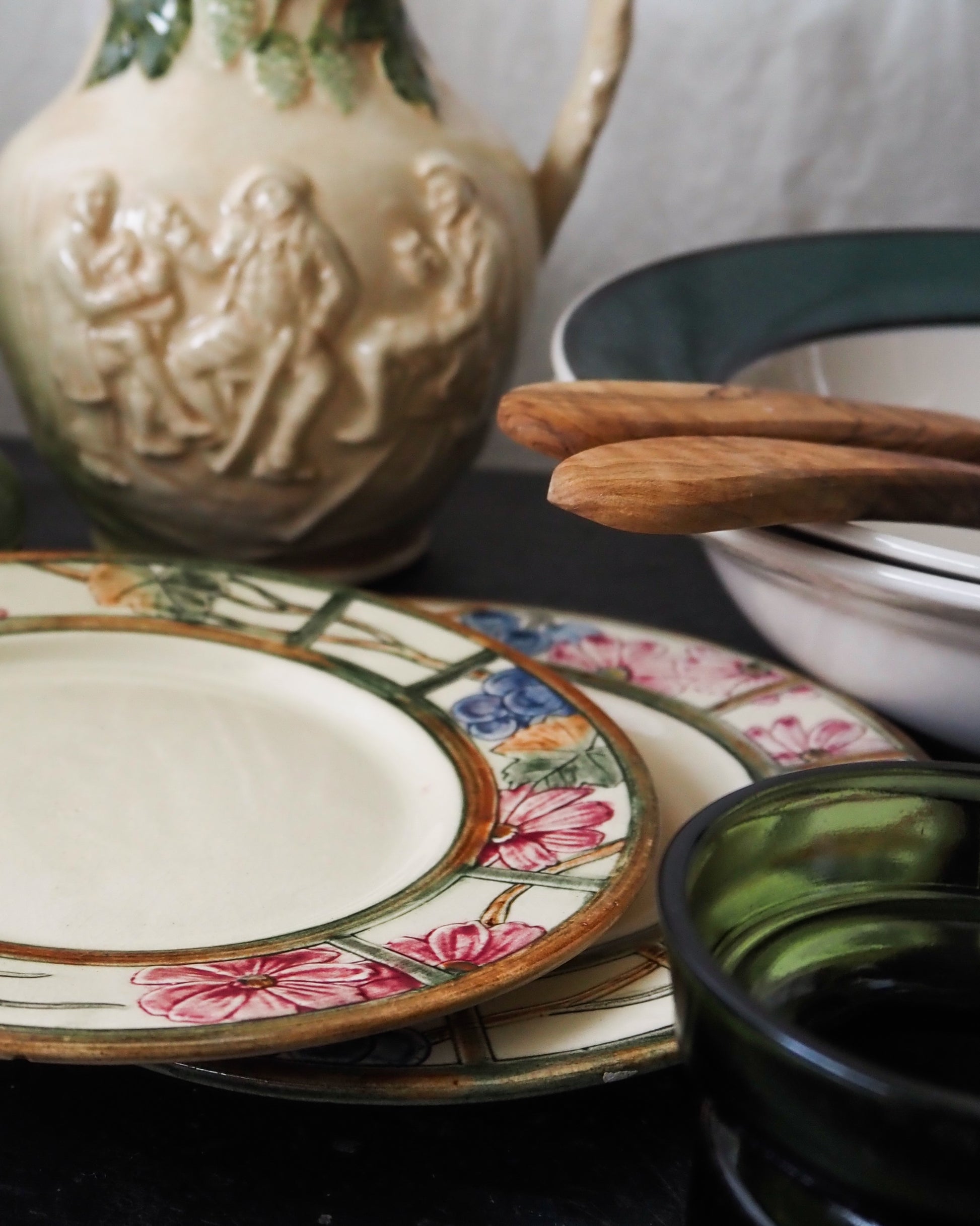 1940s Weller Pottery Deco Floral Dessert Plates, set of 4