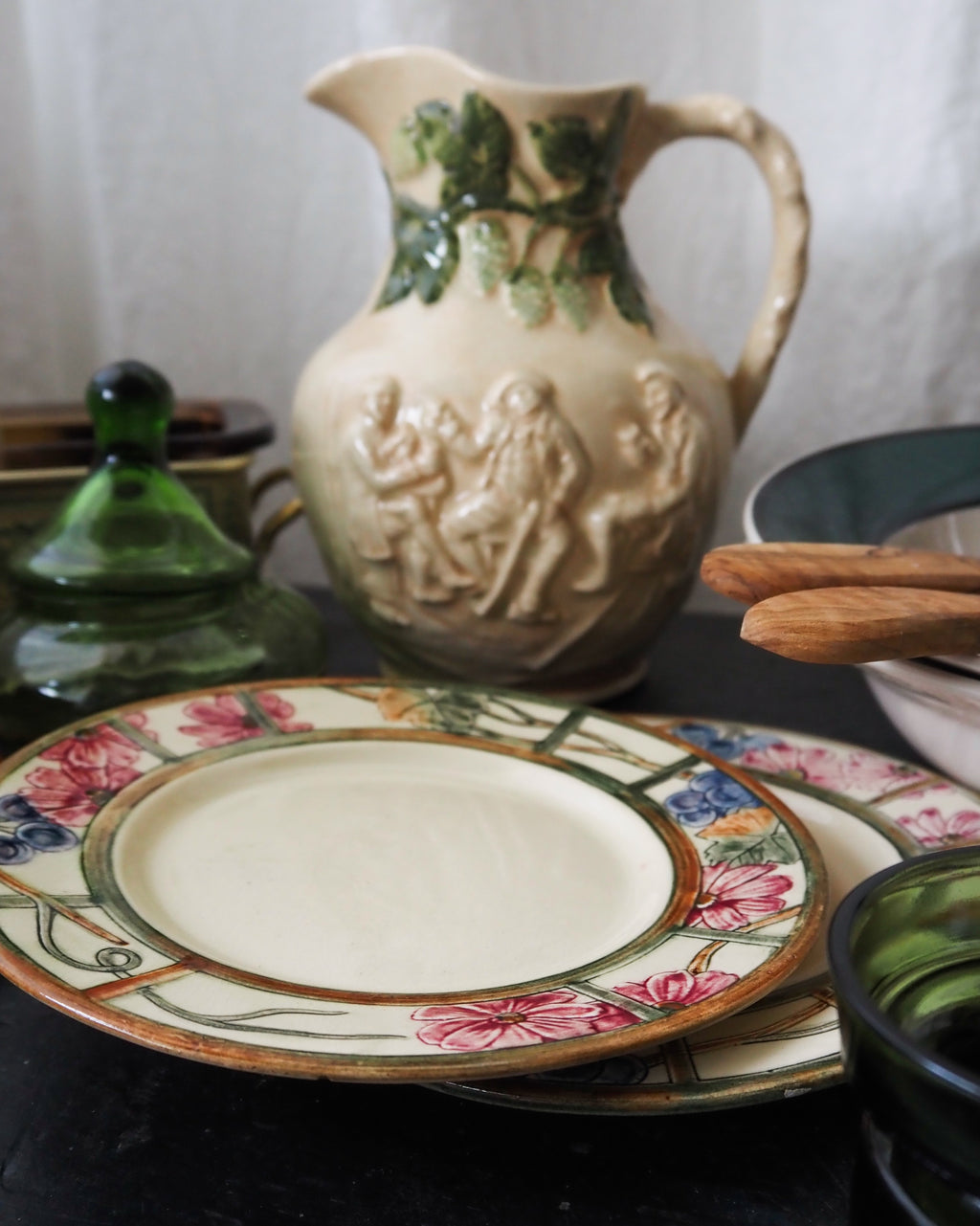1940s Weller Pottery Deco Floral Dessert Plates, set of 4