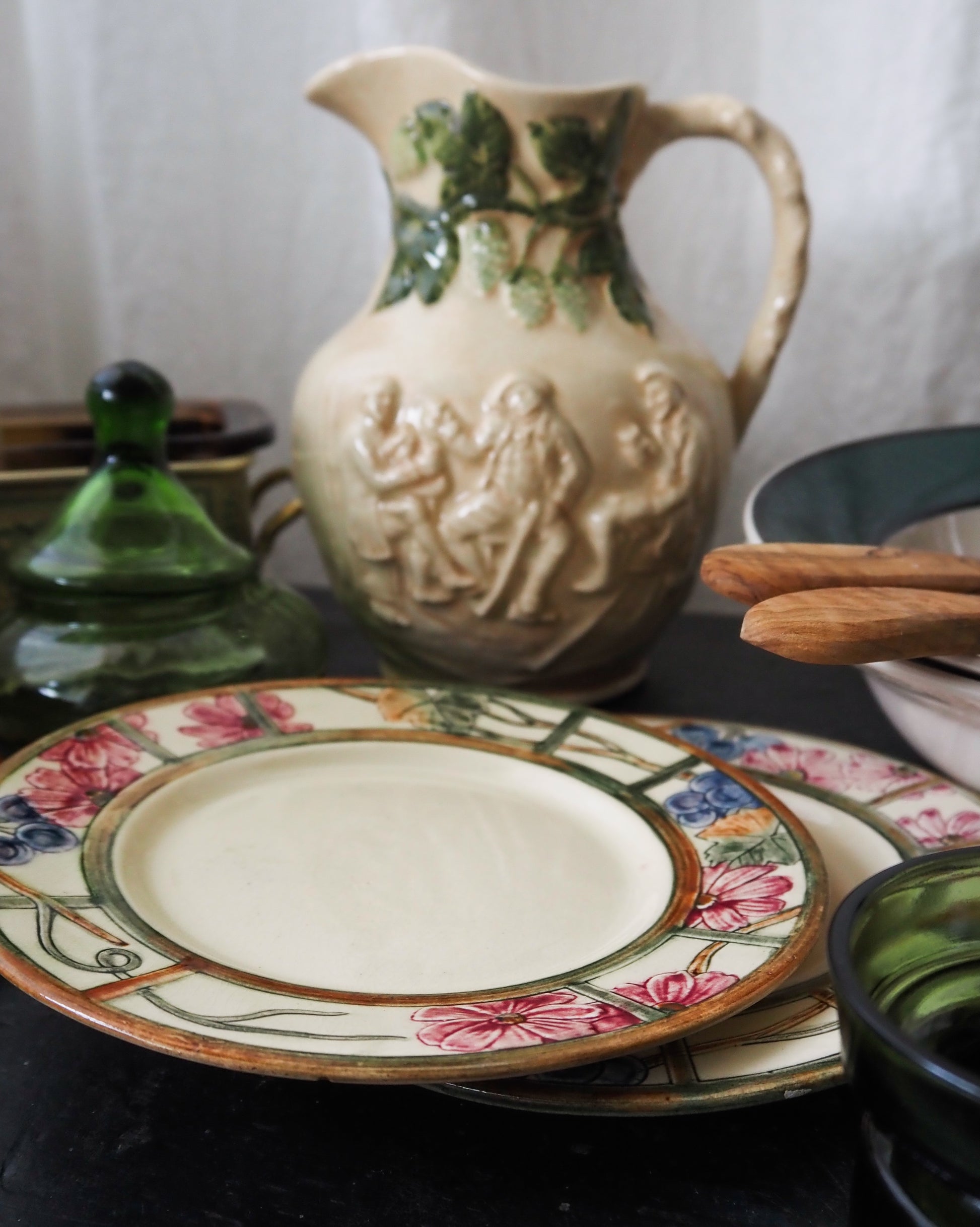 1940s Weller Pottery Deco Floral Dessert Plates, set of 4