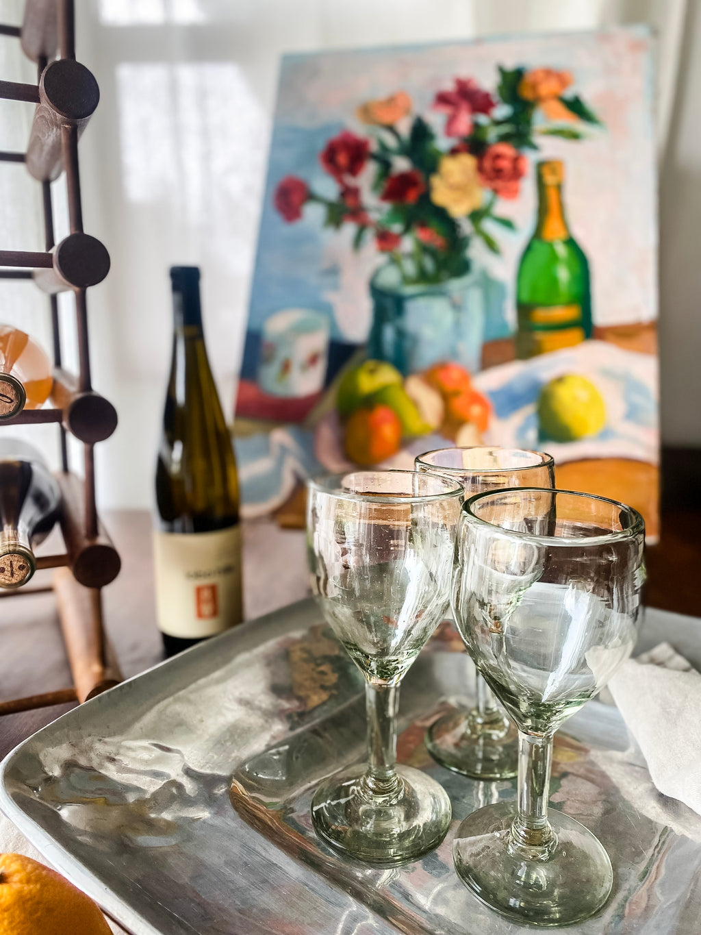 Vintage Still Life Painting with Flowers and Fruit